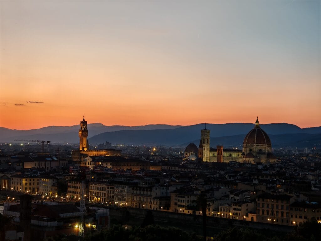 A sunset view over the florence skyline from Piazzale Michelangelo