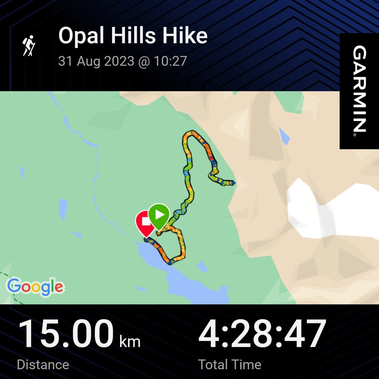 Garmin GPS map showing the Maligne Lake out and back hiking route in Jasper National Park
