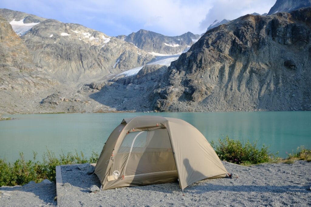 Wedgemount Lake campsite with the Big Agnes Copper Spur Hv UL2 tent with doors open