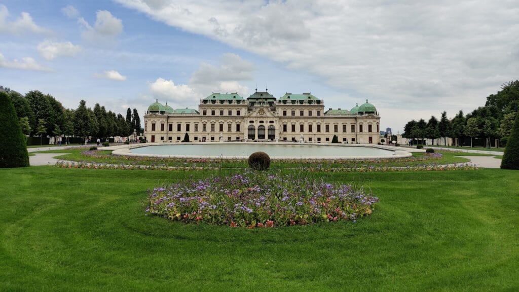 The landscaped Belvedere Palace with it's pretty flowers and ponds