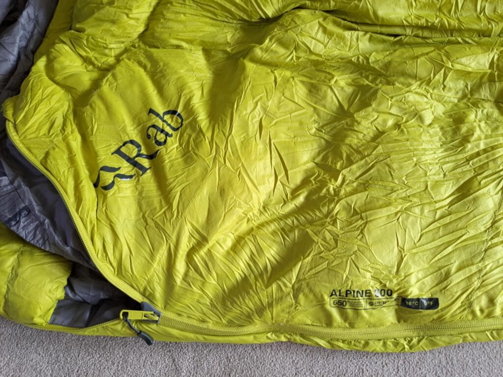 Rab Alpine 800 Down Sleeping Bag Side