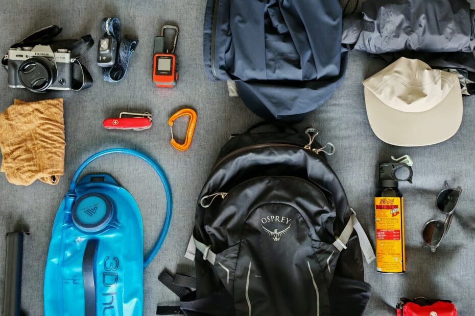 A layout of the most essential hiking equipment for hiking in Canada