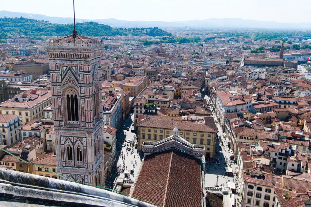 Duomo Bell Tower as seen from top of the Bernaschi Dome in Florence