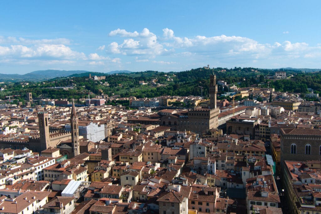 Palazzo Vecchio and Florence rooftops as seen from the Duomo Bell Tower