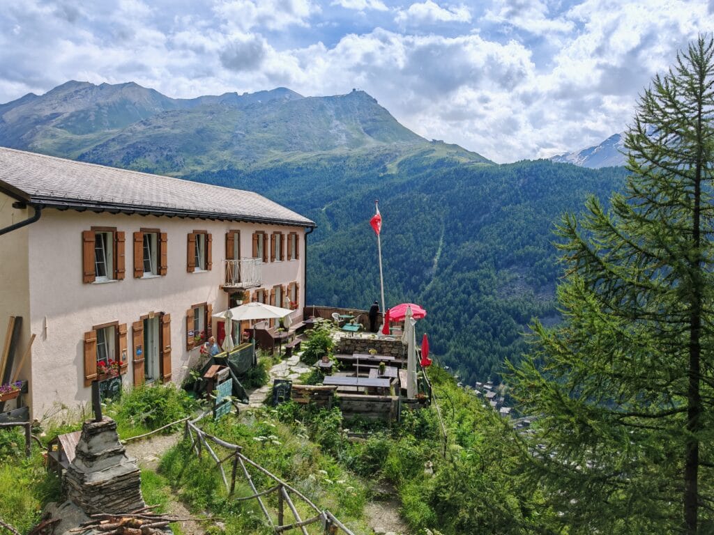 The pcituresque Edelweiss Hut perched above Zermatt