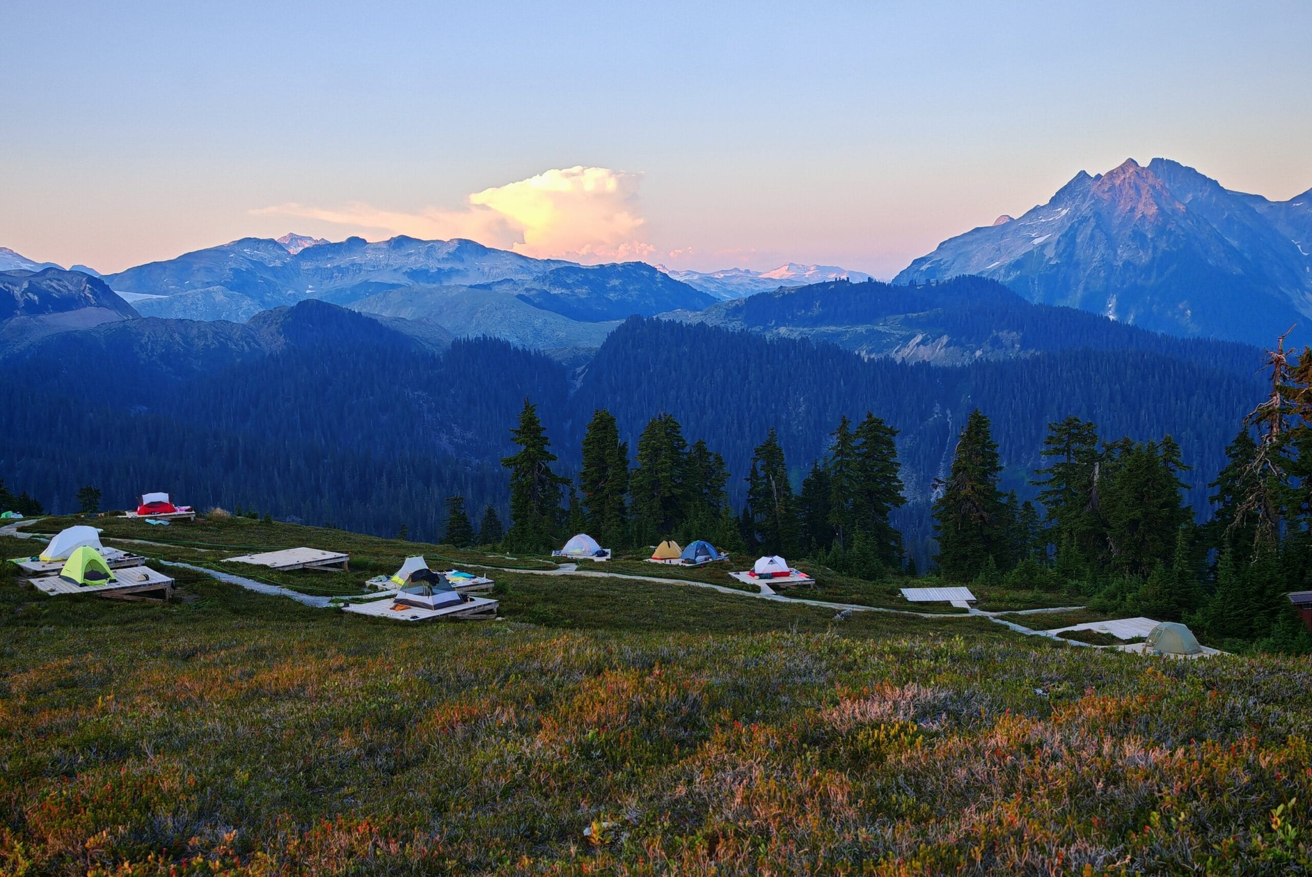 Backpacking campsite at Elfin Lakes in British Columbia