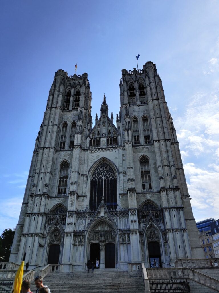 Cathedral of St Michael and St Gudula front entrance in day time