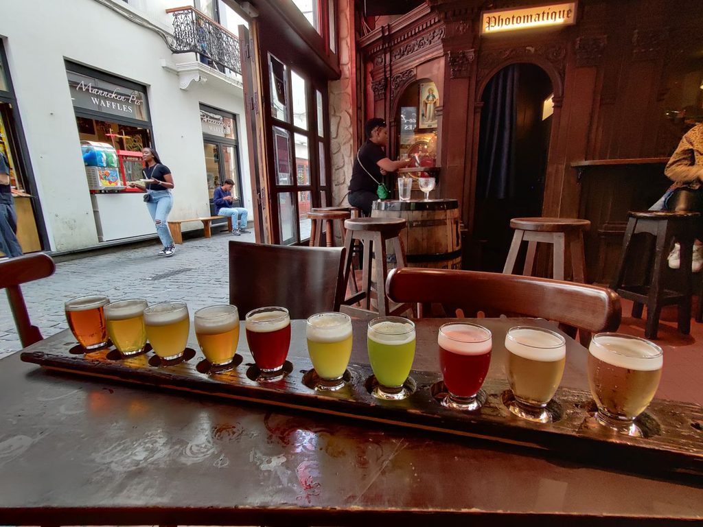 A Tasting Beer flight at Delirium Cafe
